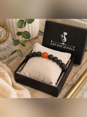 New Lava Stone Mood Charm Bracelet Unisex Stretch Bracelet Black Lava Energy